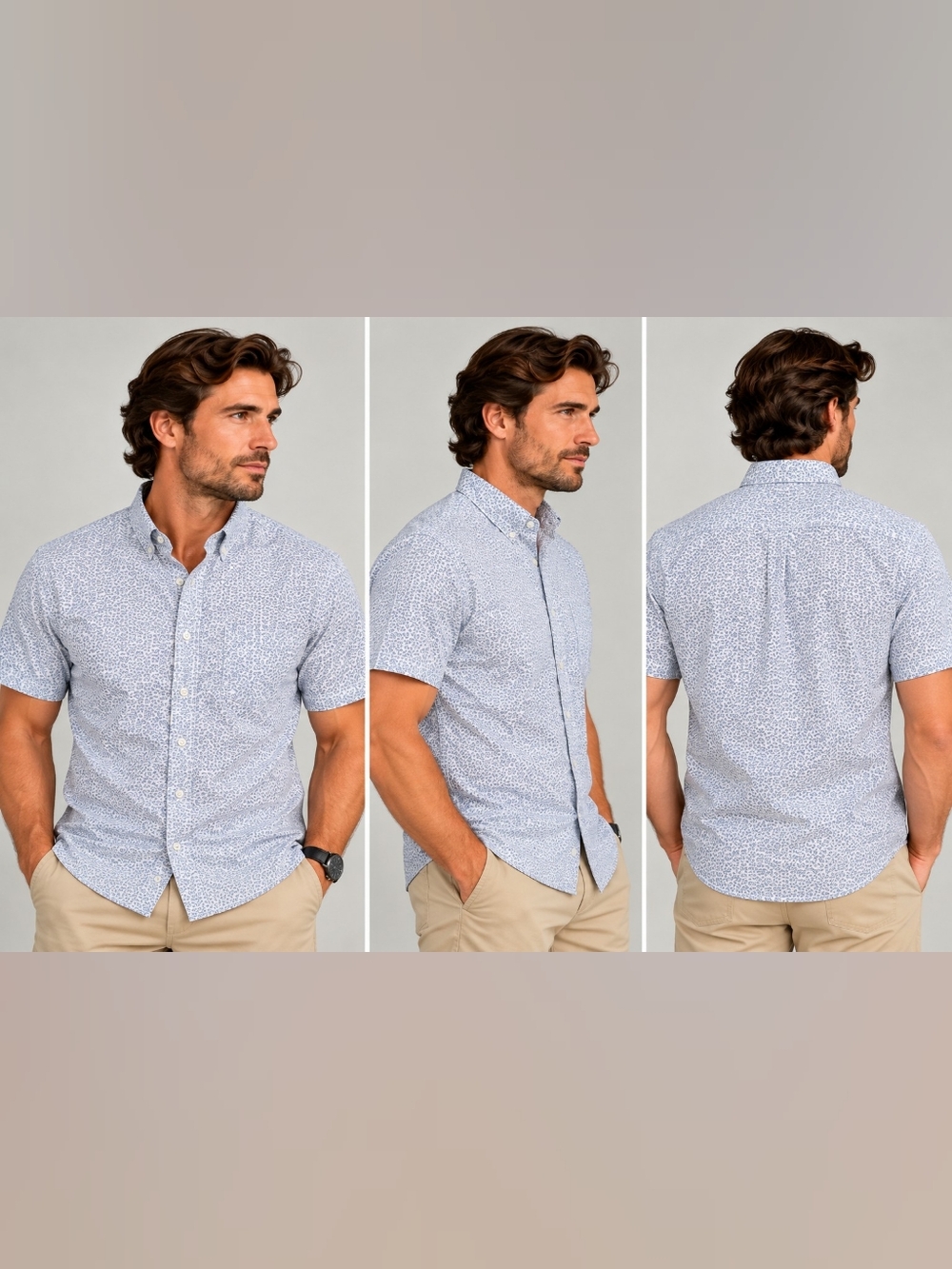 JACHS New York Men’s Short Sleeve Microprint Button-Up – Large